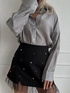 COMMENSE Beaded Tulle Trim A Line Skirt* Skirts|Bottoms