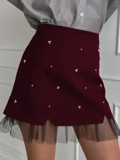 COMMENSE Beaded Tulle Trim A Line Skirt* Skirts|Bottoms