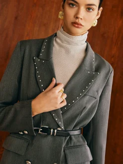 COMMENSE Beaded-Decor Blazer Without Belt* Outerwear|Blazers