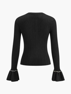 COMMENSE Beaded-Decor Ruffle Knit Top* Sweater Tops|Sweaters & Cardigans