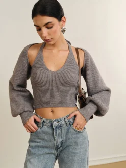 COMMENSE Bee Sleeve Halter Sweater Co-ords* Sweater Tops|Sweaters & Cardigans