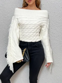 COMMENSE Beheme Off-Shoulder Tassel Sweater* Sweater Tops|Sweaters & Cardigans
