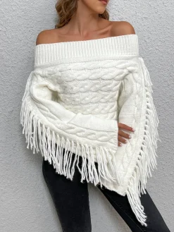COMMENSE Beheme Off-Shoulder Tassel Sweater* Sweater Tops|Sweaters & Cardigans
