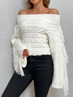 COMMENSE Beheme Off-Shoulder Tassel Sweater* Sweater Tops|Sweaters & Cardigans