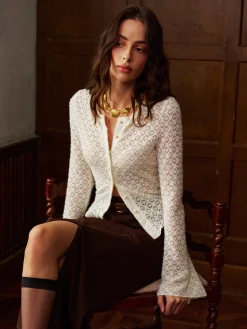 COMMENSE Bell Sleeve Button Down Slim Blouse* Tops