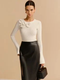 COMMENSE Bell Sleeve Floral Knit Top* Knitwear|Tops