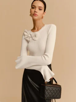 COMMENSE Bell Sleeve Floral Knit Top* Knitwear|Tops