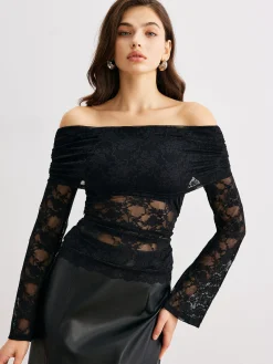 COMMENSE Bell Sleeve Off-Shoulder Lace Top* Blouses & Shirts