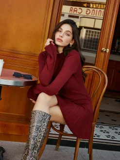 COMMENSE Bell Sleeve Pleated Sweater Short Dress* Sweater Dresses|Work Dresses