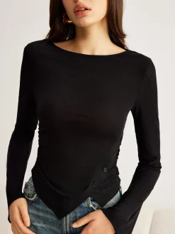 COMMENSE Bell Sleeve Side Button Jersey Top* T-shirts|Tops