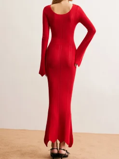 COMMENSE Bell Sleeve Slim Sweater Long Dress* Sweater Dresses|Cocktail & Party Dresses