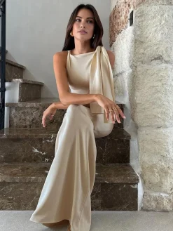 COMMENSE Beloved Knotted Sleeveless Long Dress* Black Dresses|Casual Dresses