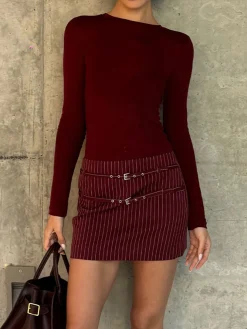 COMMENSE Belt-Decor Pinstripe Skirt* Skirts|Bottoms