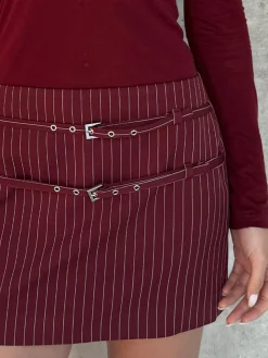 COMMENSE Belt-Decor Pinstripe Skirt* Skirts|Bottoms