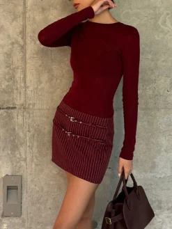 COMMENSE Belt-Decor Pinstripe Skirt* Skirts|Bottoms