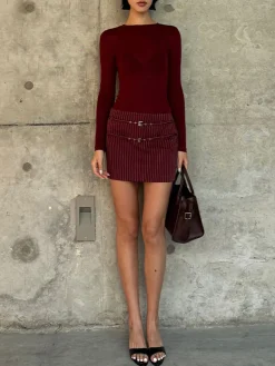 COMMENSE Belt-Decor Pinstripe Skirt* Skirts|Bottoms