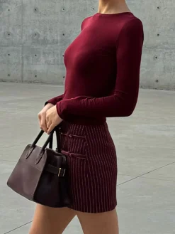 COMMENSE Belt-Decor Pinstripe Skirt* Skirts|Bottoms