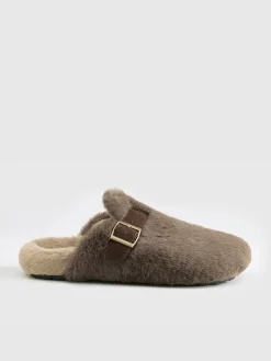 COMMENSE Belt-Design Furry Mule Slippers* Shoes|Accessories