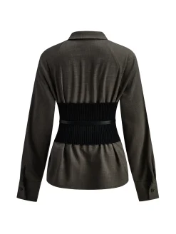 COMMENSE Belted Corset Polo Shirt* Corset Tops|Blouses & Shirts