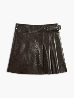 COMMENSE Belted Faux Leather Textured Skirt* Skirts|Bottoms