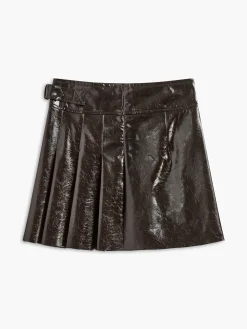 COMMENSE Belted Faux Leather Textured Skirt* Skirts|Bottoms