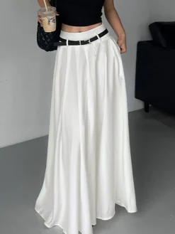 COMMENSE Belted Pleated Long Skirt* Skirts|Bottoms