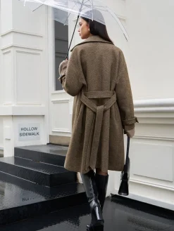 COMMENSE Belted Pockets Long Wool Coat* Outerwear|Coats