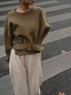 COMMENSE Belted Short Sweatshirt* Sweatshirts & Hoodies|Tops
