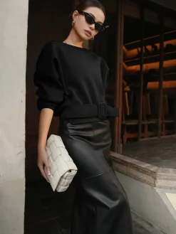 COMMENSE Belted Short Sweatshirt* Sweatshirts & Hoodies|Tops
