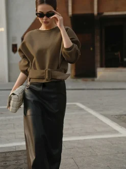 COMMENSE Belted Short Sweatshirt* Sweatshirts & Hoodies|Tops