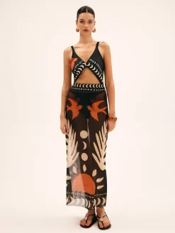 COMMENSE Bird Print Mesh Cover Up Maxi Skirt* Skirts|Matching Sets