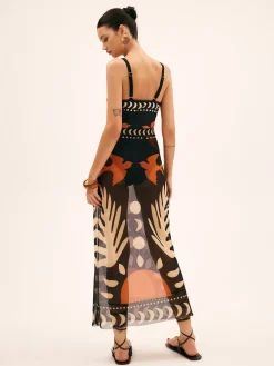 COMMENSE Bird Print Mesh Cover Up Maxi Skirt* Skirts|Matching Sets