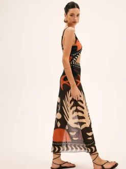 COMMENSE Bird Print Mesh Cover Up Maxi Skirt* Skirts|Matching Sets