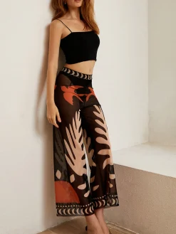 COMMENSE Bird Print Sheer Mesh Pants* Swimwear|Tops
