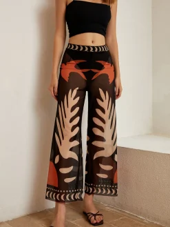 COMMENSE Bird Print Sheer Mesh Pants* Swimwear|Tops
