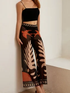 COMMENSE Bird Print Sheer Mesh Pants* Swimwear|Tops