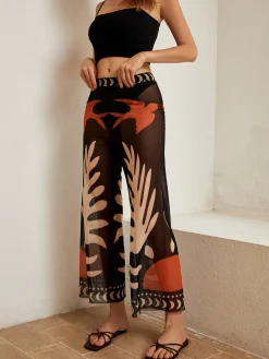 COMMENSE Bird Print Sheer Mesh Pants* Swimwear|Tops