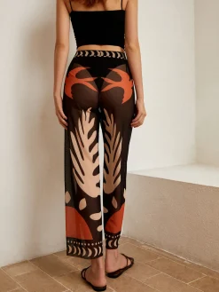 COMMENSE Bird Print Sheer Mesh Pants* Swimwear|Tops
