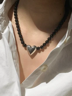 COMMENSE Onyx Heart Necklace* Necklaces|Accessories