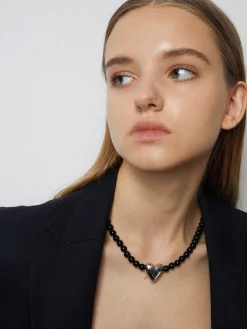 COMMENSE Onyx Heart Necklace* Necklaces|Accessories