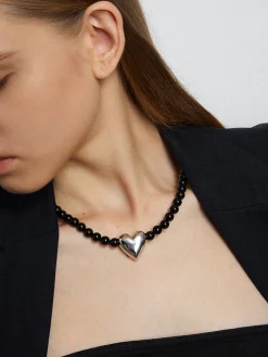 COMMENSE Onyx Heart Necklace* Necklaces|Accessories