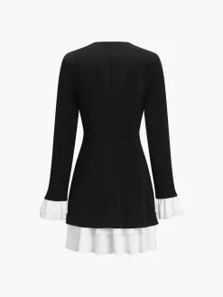 COMMENSE Blazer V-Neck Buttoned Short Dress* Black Dresses|Casual Dresses