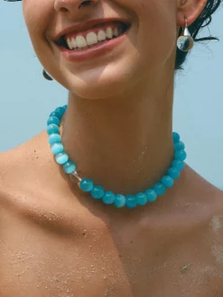 COMMENSE Blue Cat Eye Stone Beaded Necklace* Necklaces|Accessories