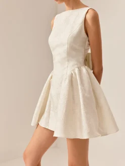 COMMENSE Boat Neck Backless Panel Dress* White Dresses|Casual Dresses