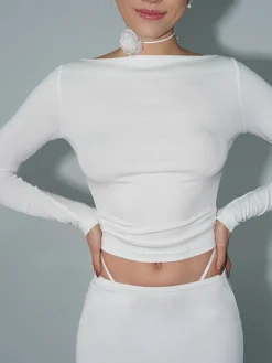 COMMENSE Boat Neck Long Sleeve Shirt* Sweater Tops|T-shirts