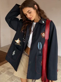 COMMENSE Boheme Embroidery Lapel Jacket* Outerwear|Jackets