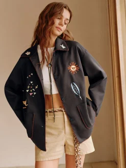 COMMENSE Boheme Embroidery Lapel Jacket* Outerwear|Jackets