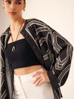 COMMENSE Boheme Printed Breasted Satin Shirt* Blouses & Shirts|Tops