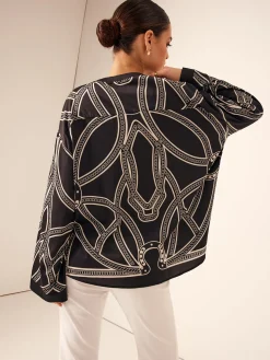 COMMENSE Boheme Printed Breasted Satin Shirt* Blouses & Shirts|Tops