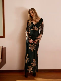 COMMENSE Boheme Printed Cowl Neck Floral Dress* Casual Dresses|Work Dresses